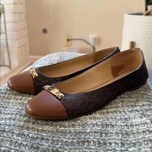 Michael Kors Brown & Tan Logo Cap-Toe Ballet Flats